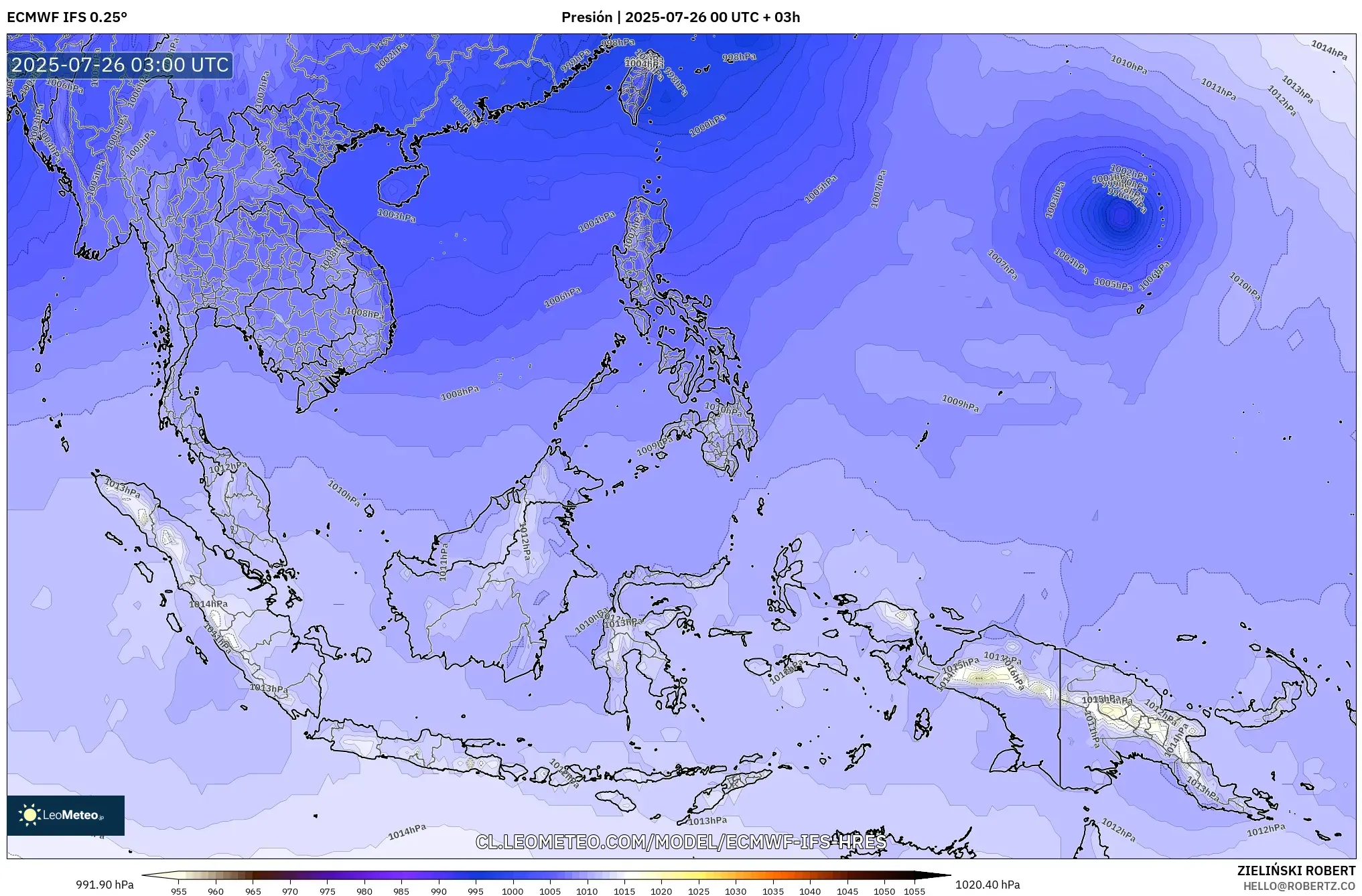 ECMWF IFS 0.25° model - Sudeste Asiático, Presión