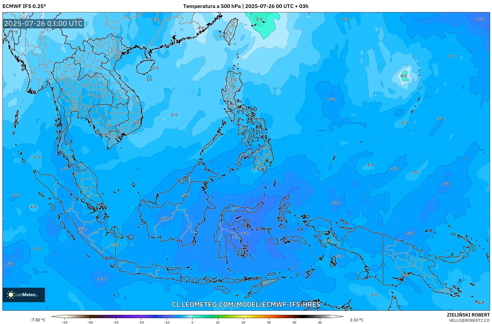ECMWF IFS 0.25° model - Sudeste Asiático, Temperatura a 500 hPa