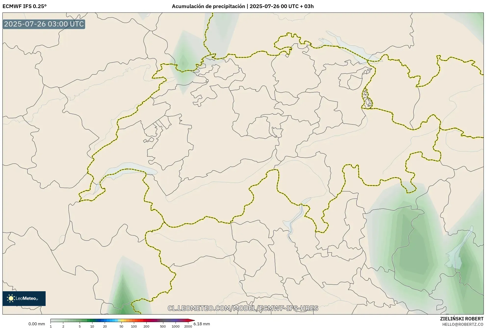 ECMWF IFS 0.25° model - Suiza, Acumulación de precipitación