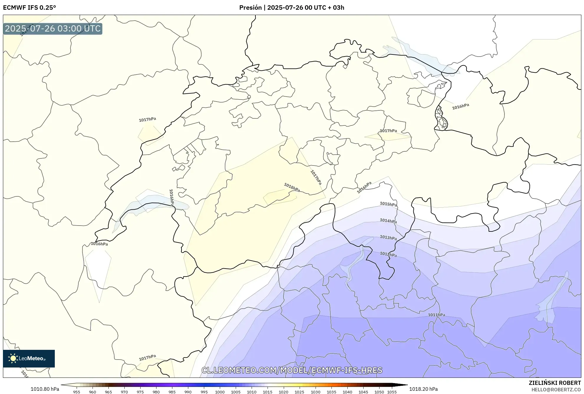 ECMWF IFS 0.25° model - Suiza, Presión