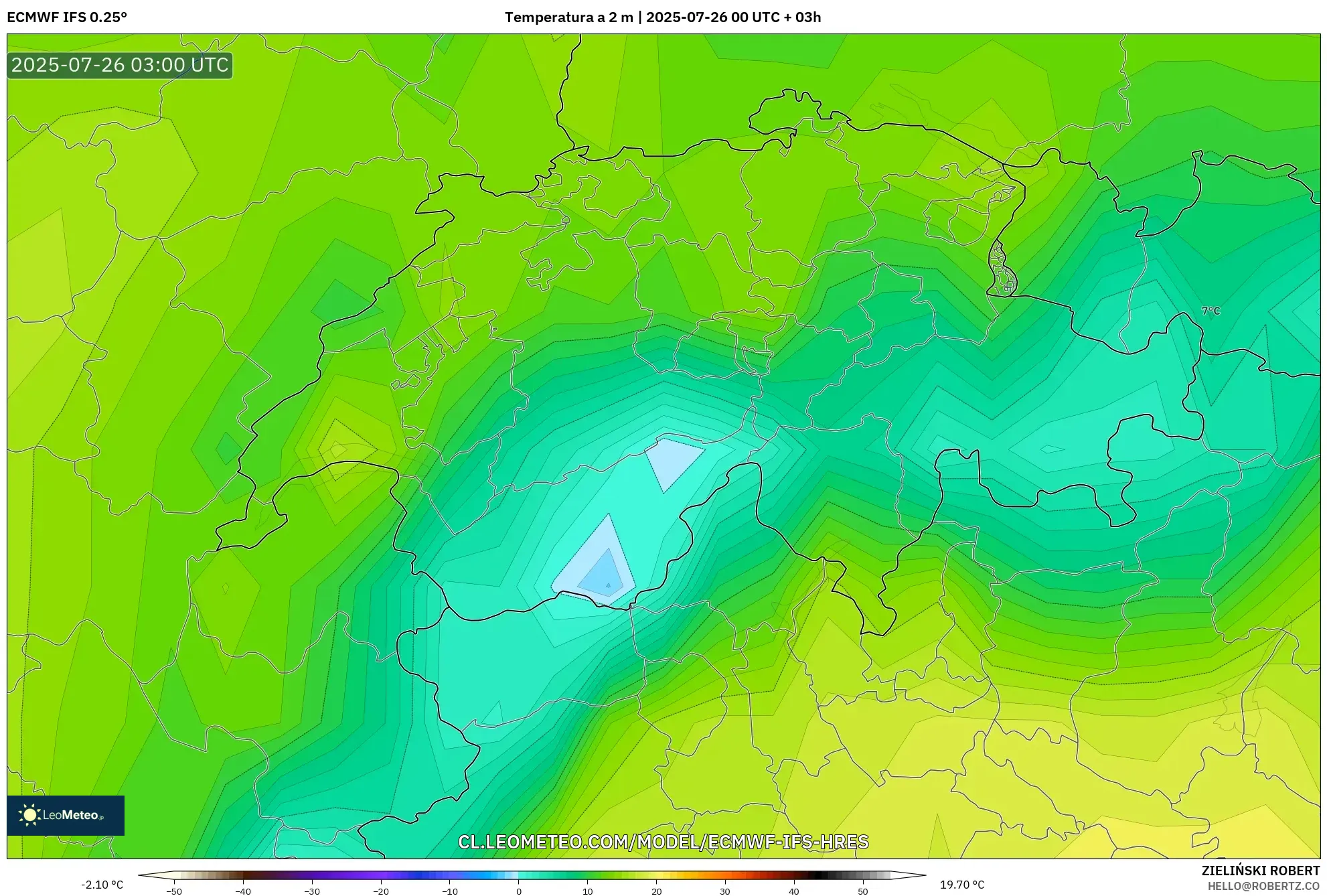 ECMWF IFS 0.25° model - Suiza, Temperatura a 2 m