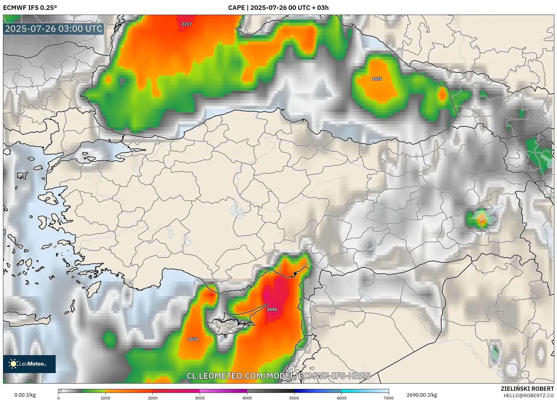 ECMWF IFS 0.25° model - Turquía, CAPE