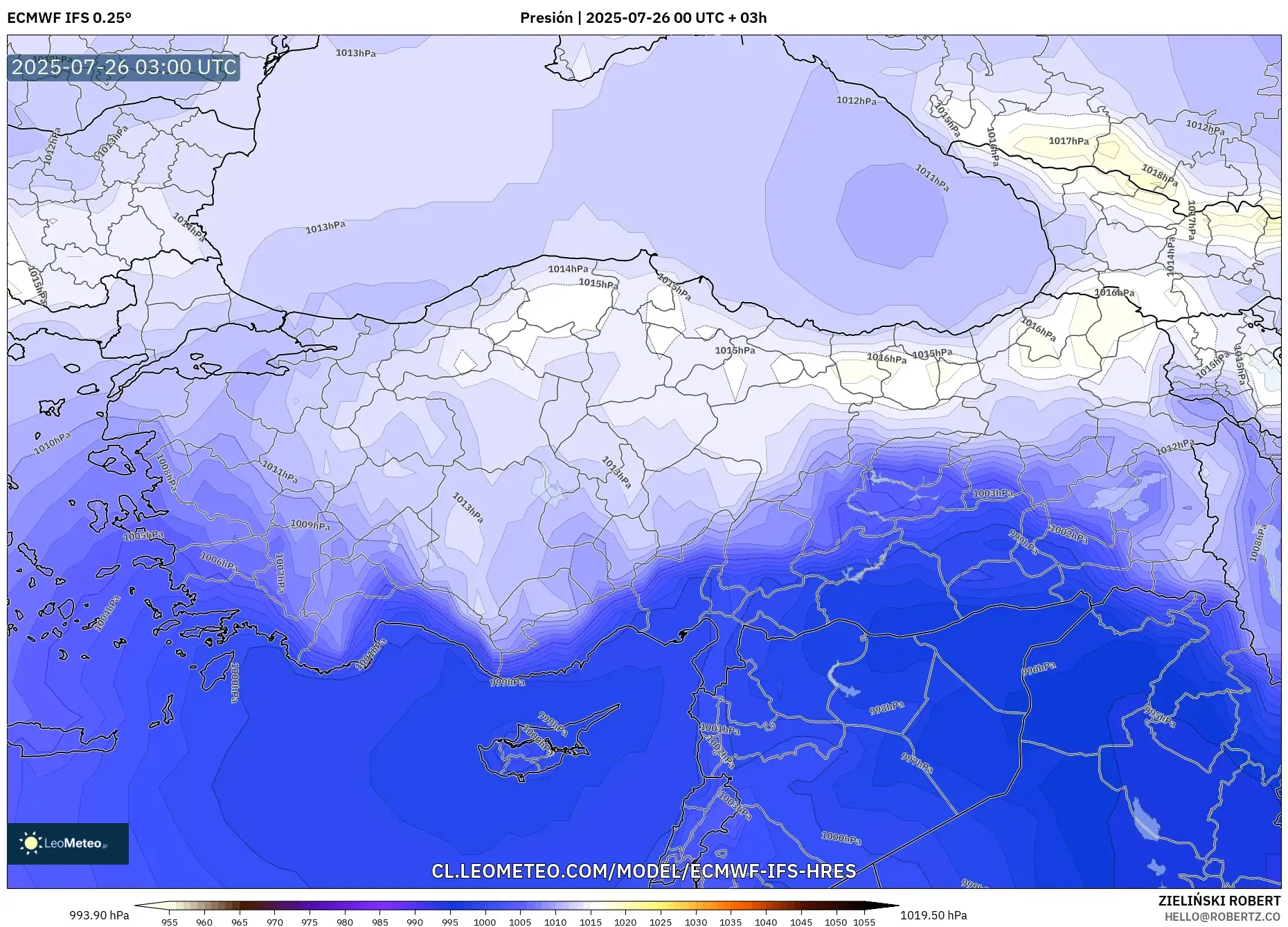 ECMWF IFS 0.25° model - Turquía, Presión