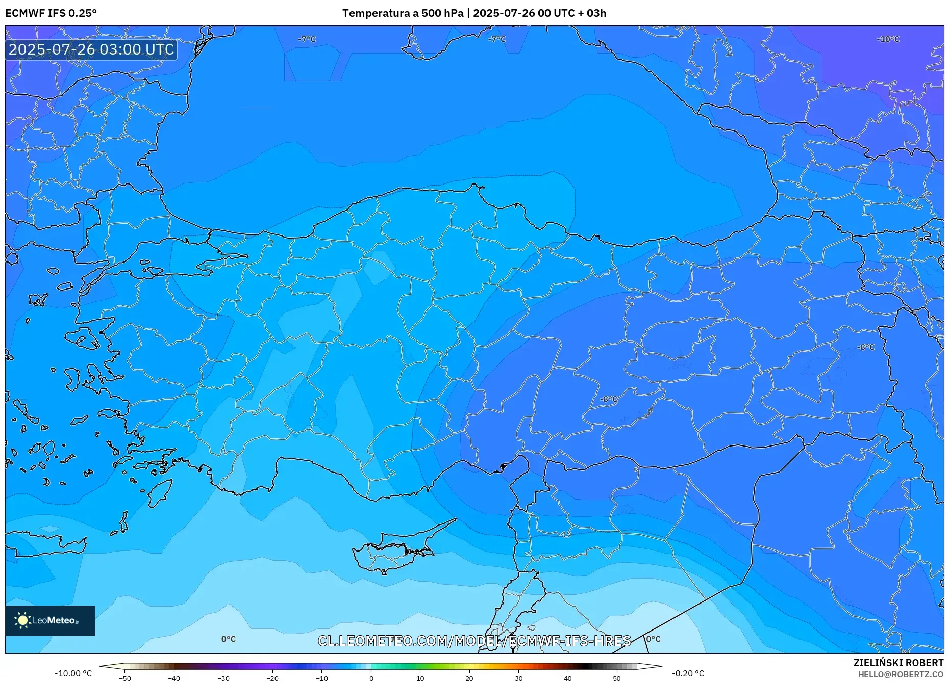 ECMWF IFS 0.25° model - Turquía, Temperatura a 500 hPa