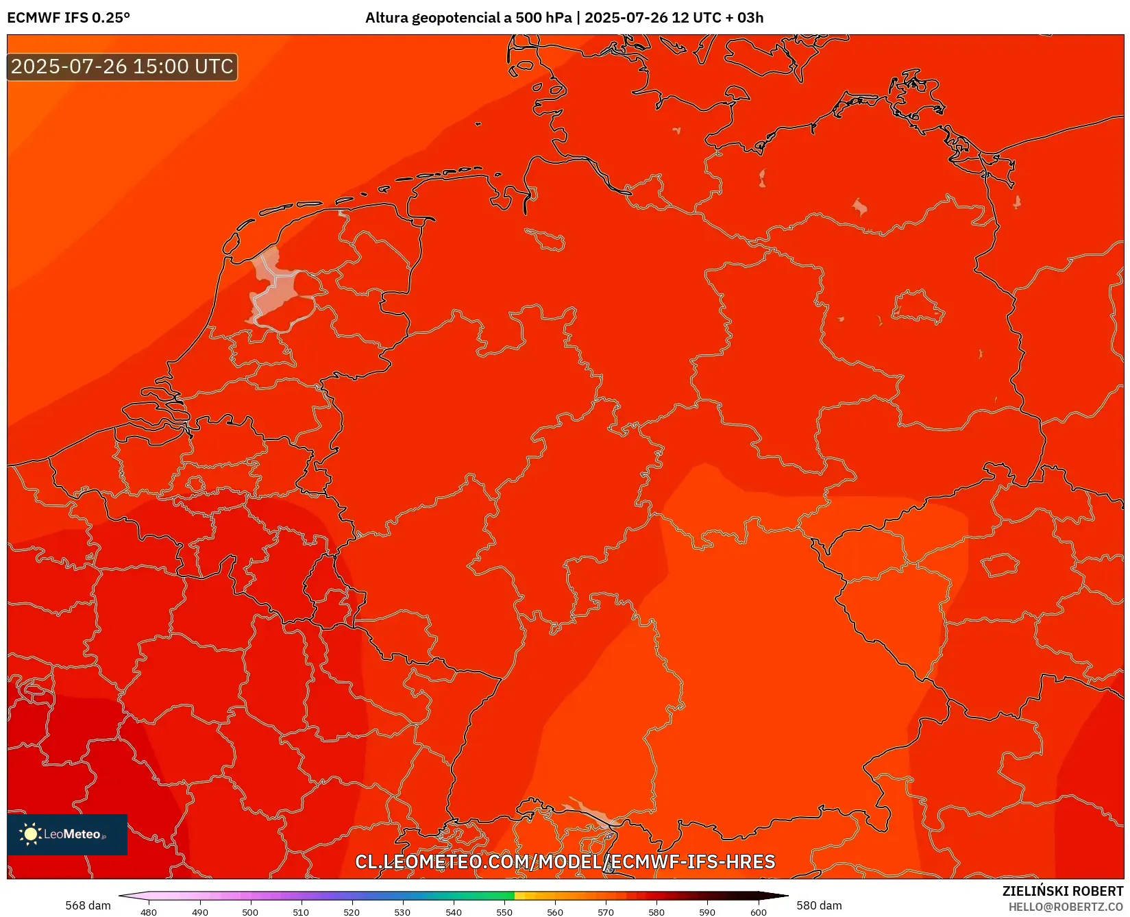 ECMWF IFS 0.25° model - Alemania, Altura geopotencial a 500 hPa ECMWF IFS 0.25° model - Alemania, Altura geopotencial a 500 hPa