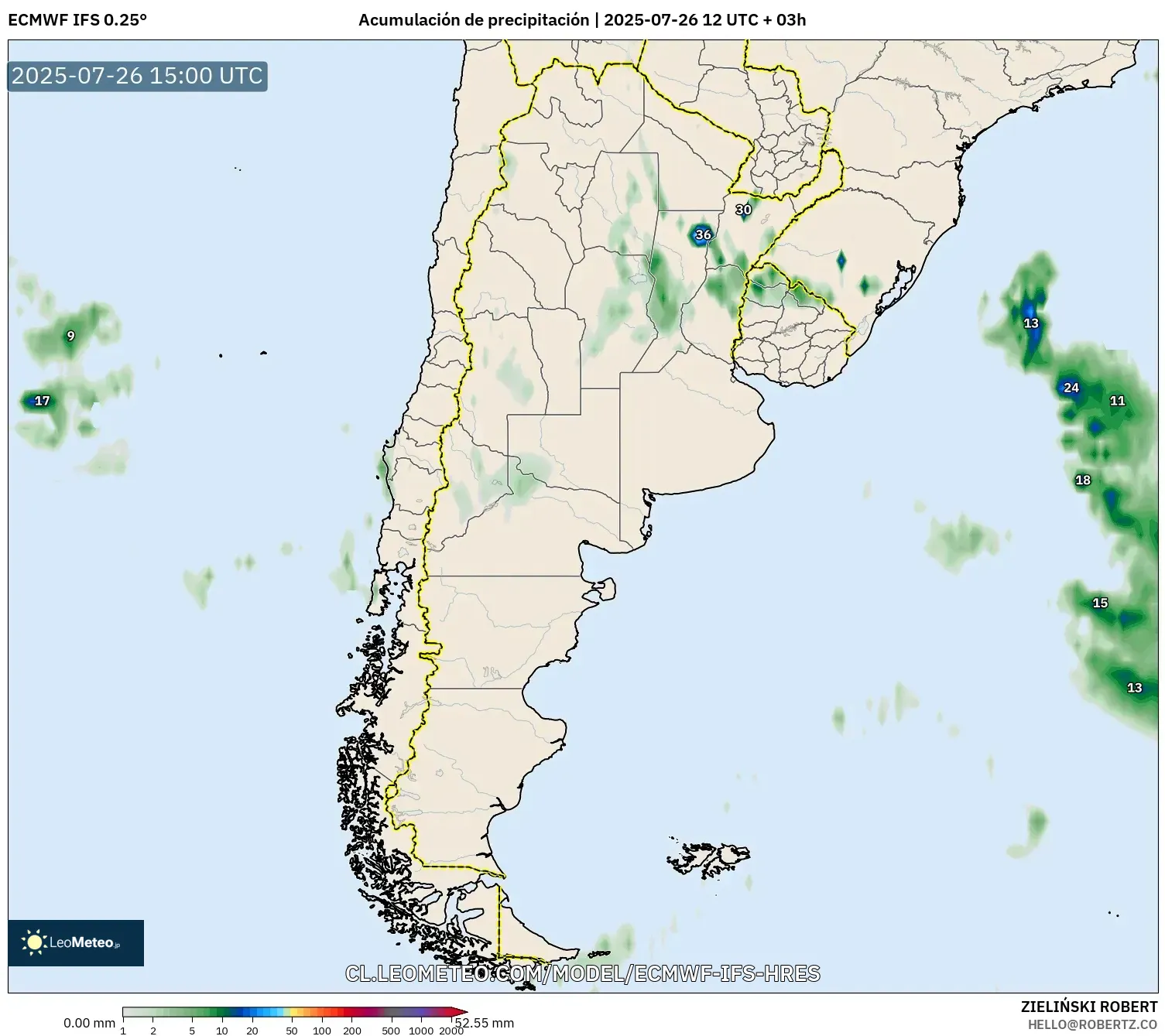 ECMWF IFS 0.25° model - Argentina, Acumulación de precipitación ECMWF IFS 0.25° model - Argentina, Acumulación de precipitación