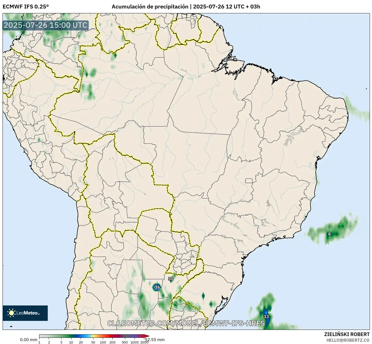 ECMWF IFS 0.25° model - Brasil, Acumulación de precipitación ECMWF IFS 0.25° model - Brasil, Acumulación de precipitación