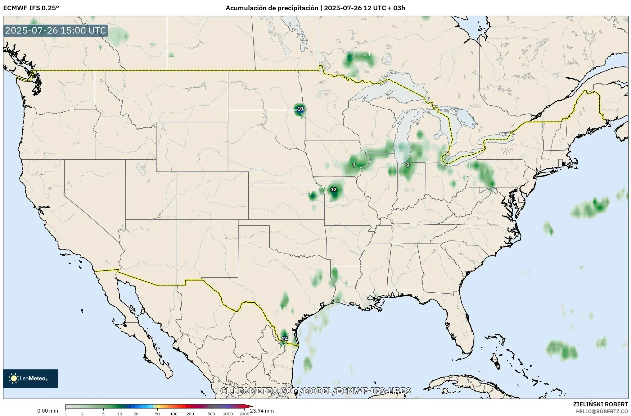ECMWF IFS 0.25° model - Estados Unidos, Acumulación de precipitación ECMWF IFS 0.25° model - Estados Unidos, Acumulación de precipitación