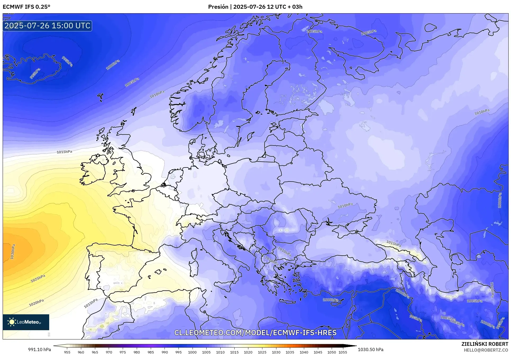 ECMWF IFS 0.25° model - Europa, Presión ECMWF IFS 0.25° model - Europa, Presión