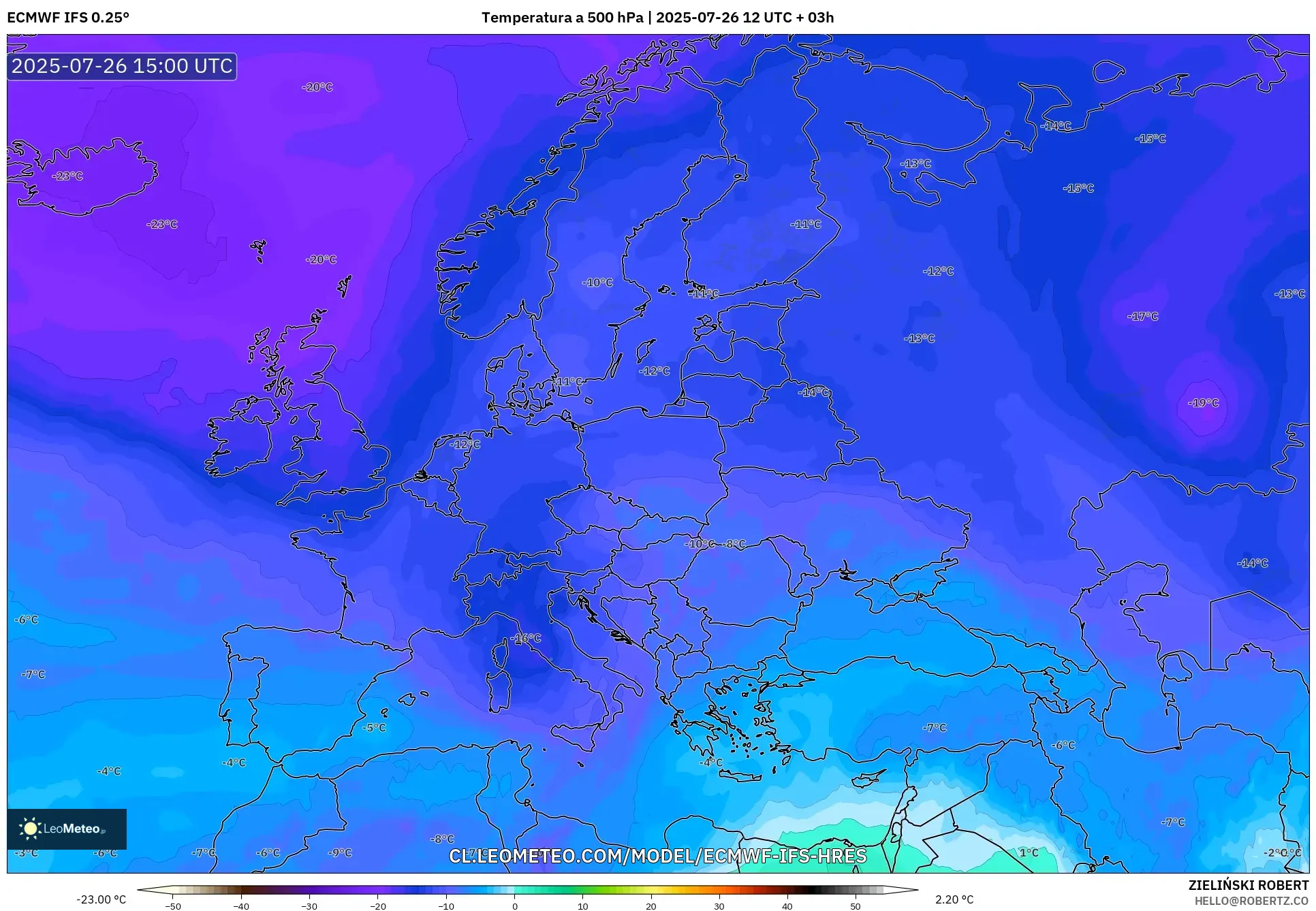 ECMWF IFS 0.25° model - Europa, Temperatura a 500 hPa ECMWF IFS 0.25° model - Europa, Temperatura a 500 hPa