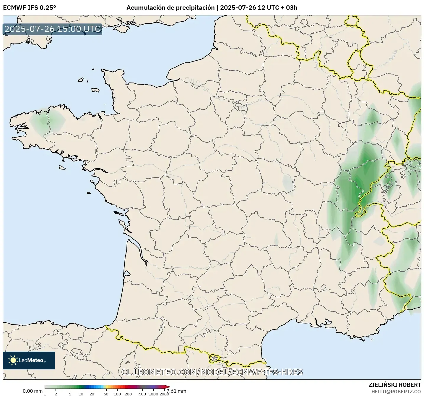 ECMWF IFS 0.25° model - Francia, Acumulación de precipitación ECMWF IFS 0.25° model - Francia, Acumulación de precipitación