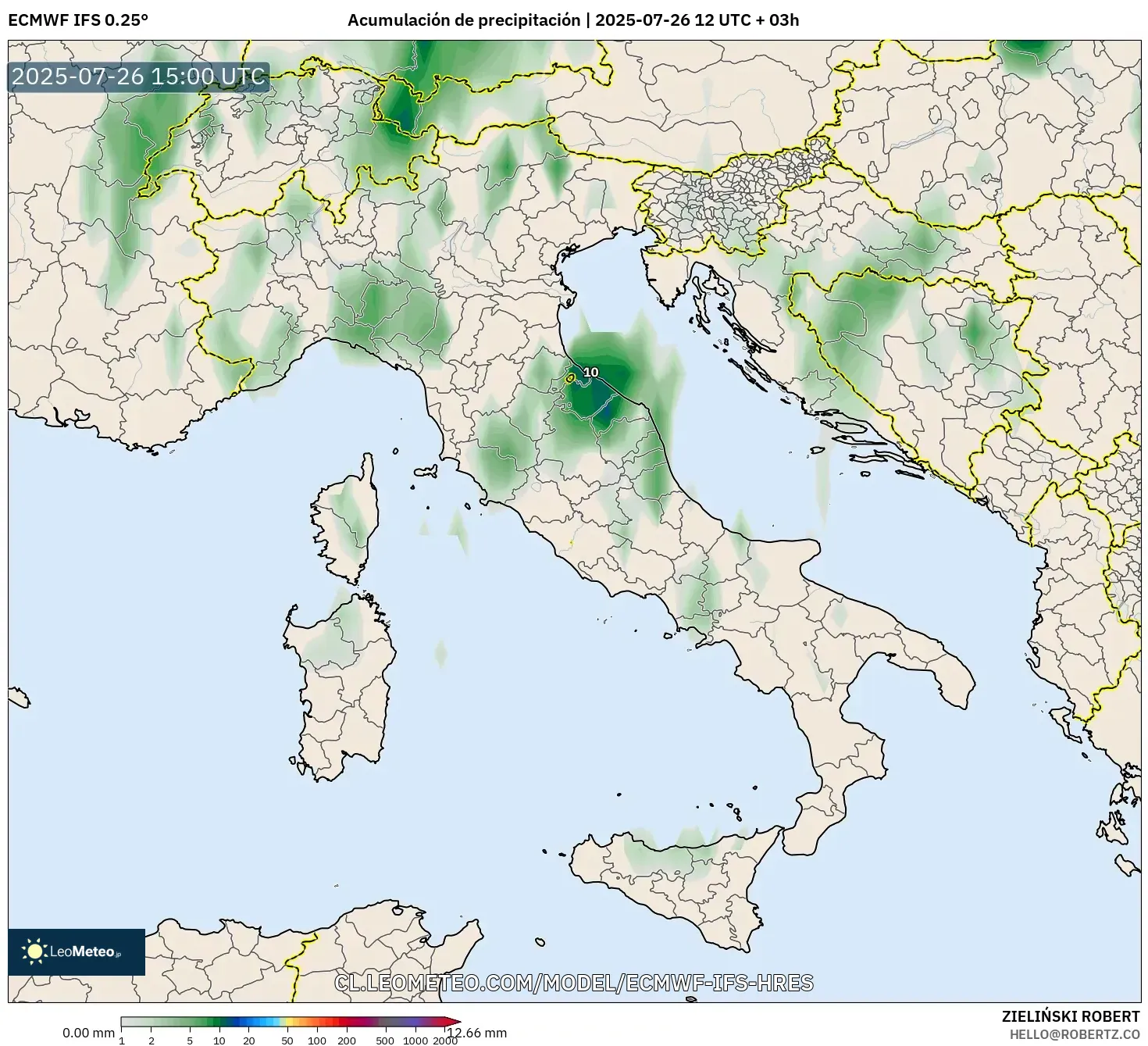 ECMWF IFS 0.25° model - Italia, Acumulación de precipitación ECMWF IFS 0.25° model - Italia, Acumulación de precipitación