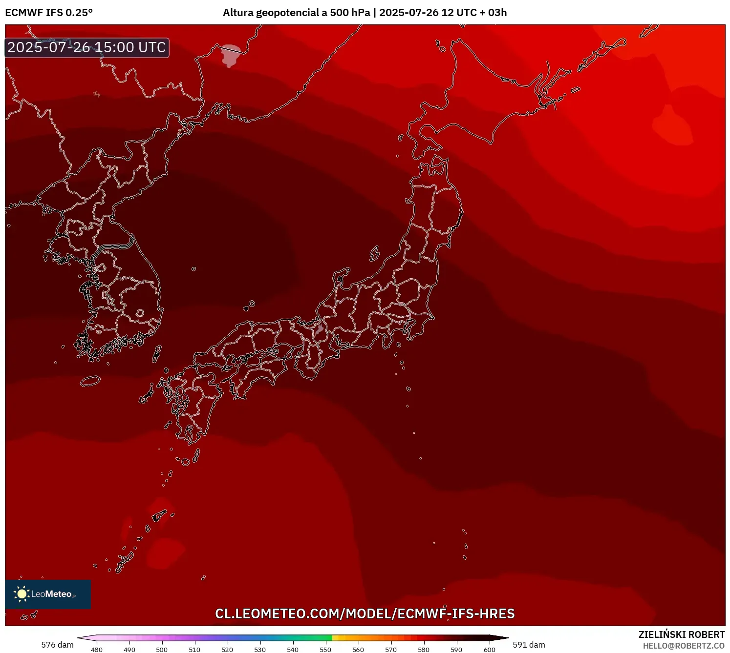 ECMWF IFS 0.25° model - Japón, Altura geopotencial a 500 hPa ECMWF IFS 0.25° model - Japón, Altura geopotencial a 500 hPa
