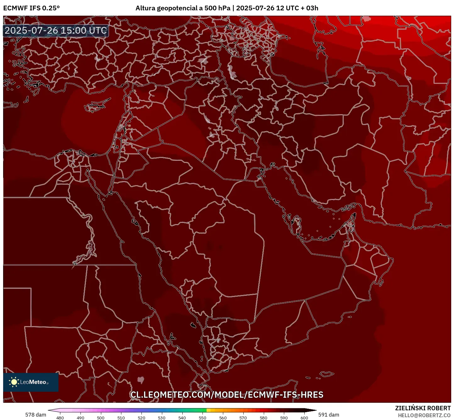 ECMWF IFS 0.25° model - Oriente Medio, Altura geopotencial a 500 hPa ECMWF IFS 0.25° model - Oriente Medio, Altura geopotencial a 500 hPa