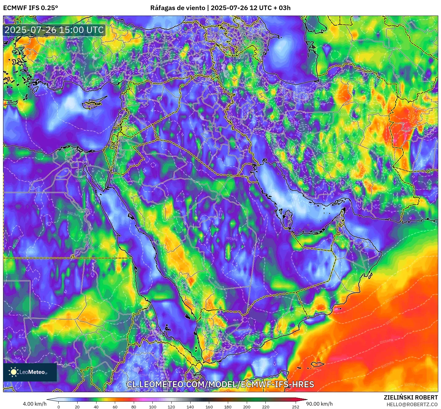 ECMWF IFS 0.25° model - Oriente Medio, Ráfagas de viento