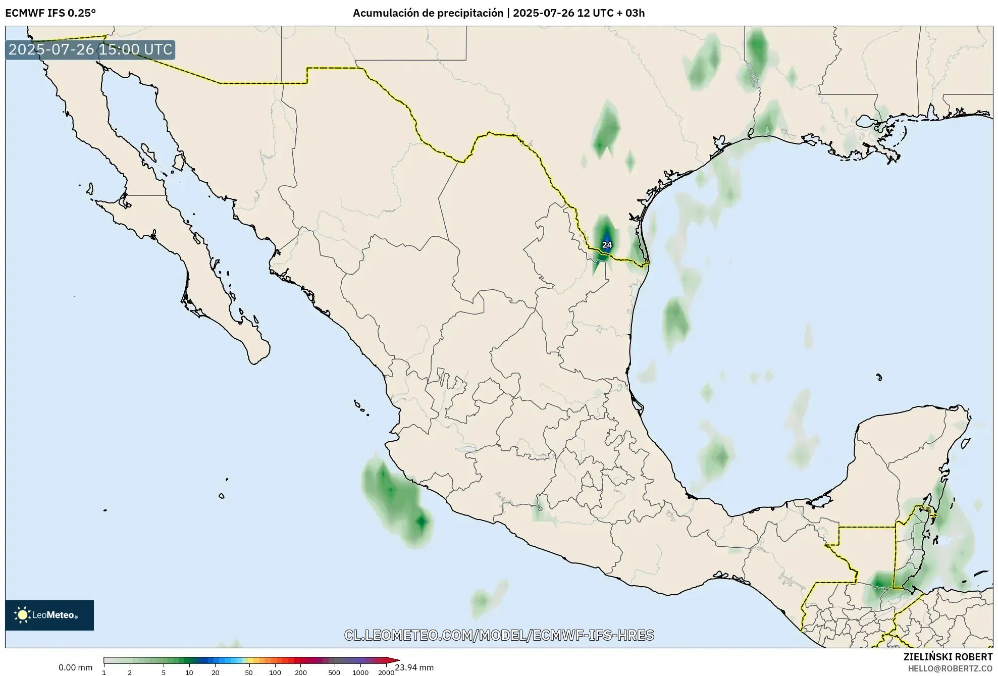 ECMWF IFS 0.25° model - México, Acumulación de precipitación ECMWF IFS 0.25° model - México, Acumulación de precipitación