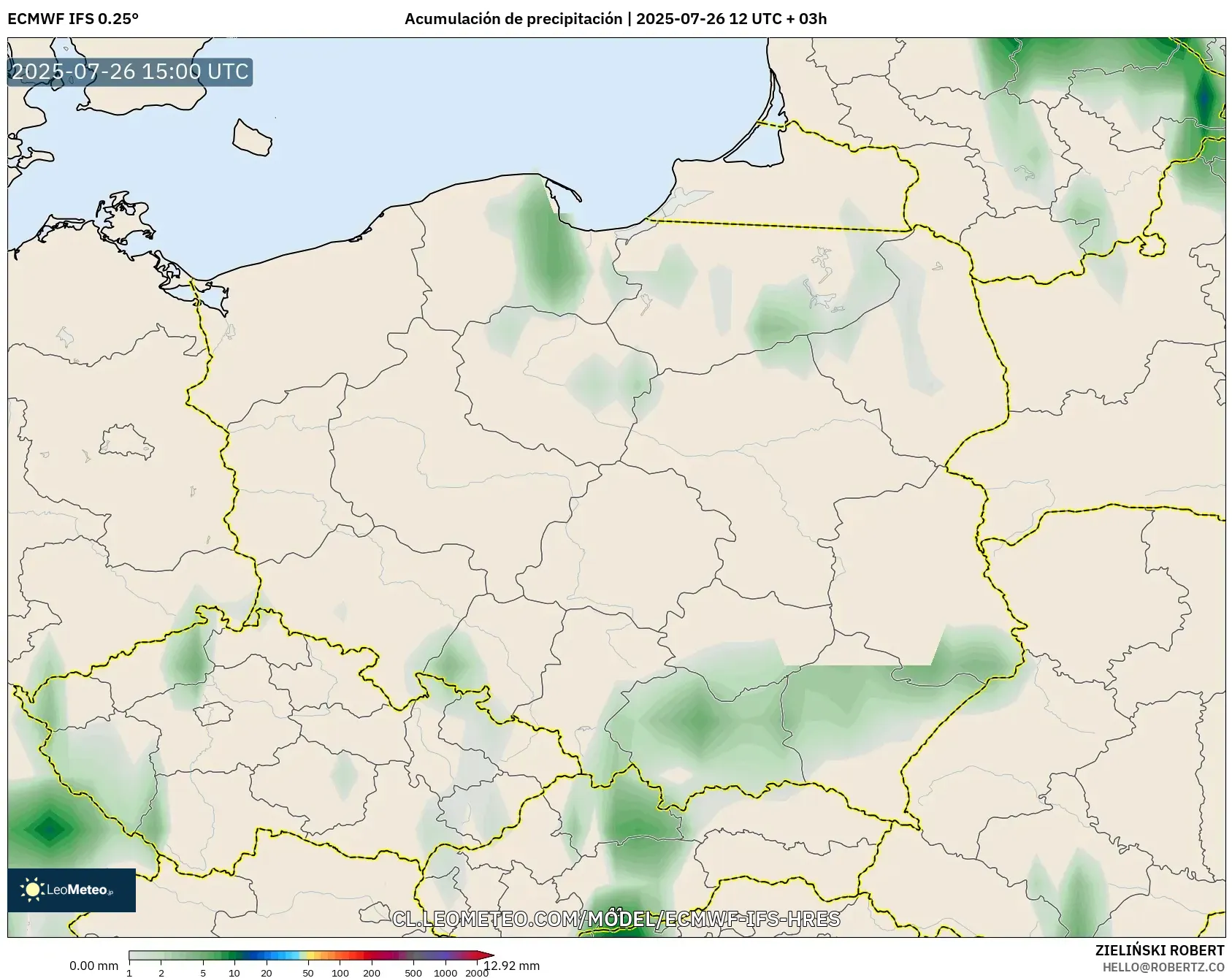 ECMWF IFS 0.25° model - Polonia, Acumulación de precipitación ECMWF IFS 0.25° model - Polonia, Acumulación de precipitación