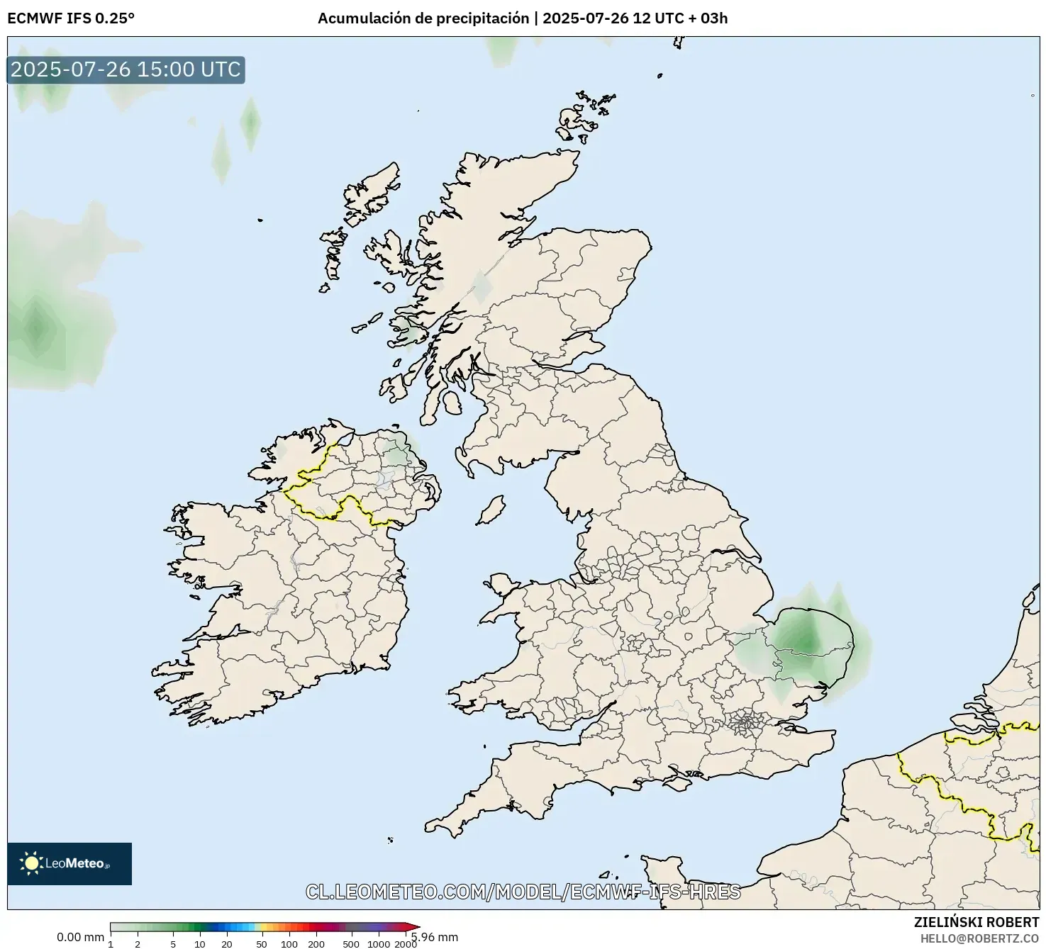 ECMWF IFS 0.25° model - Reino Unido, Acumulación de precipitación ECMWF IFS 0.25° model - Reino Unido, Acumulación de precipitación