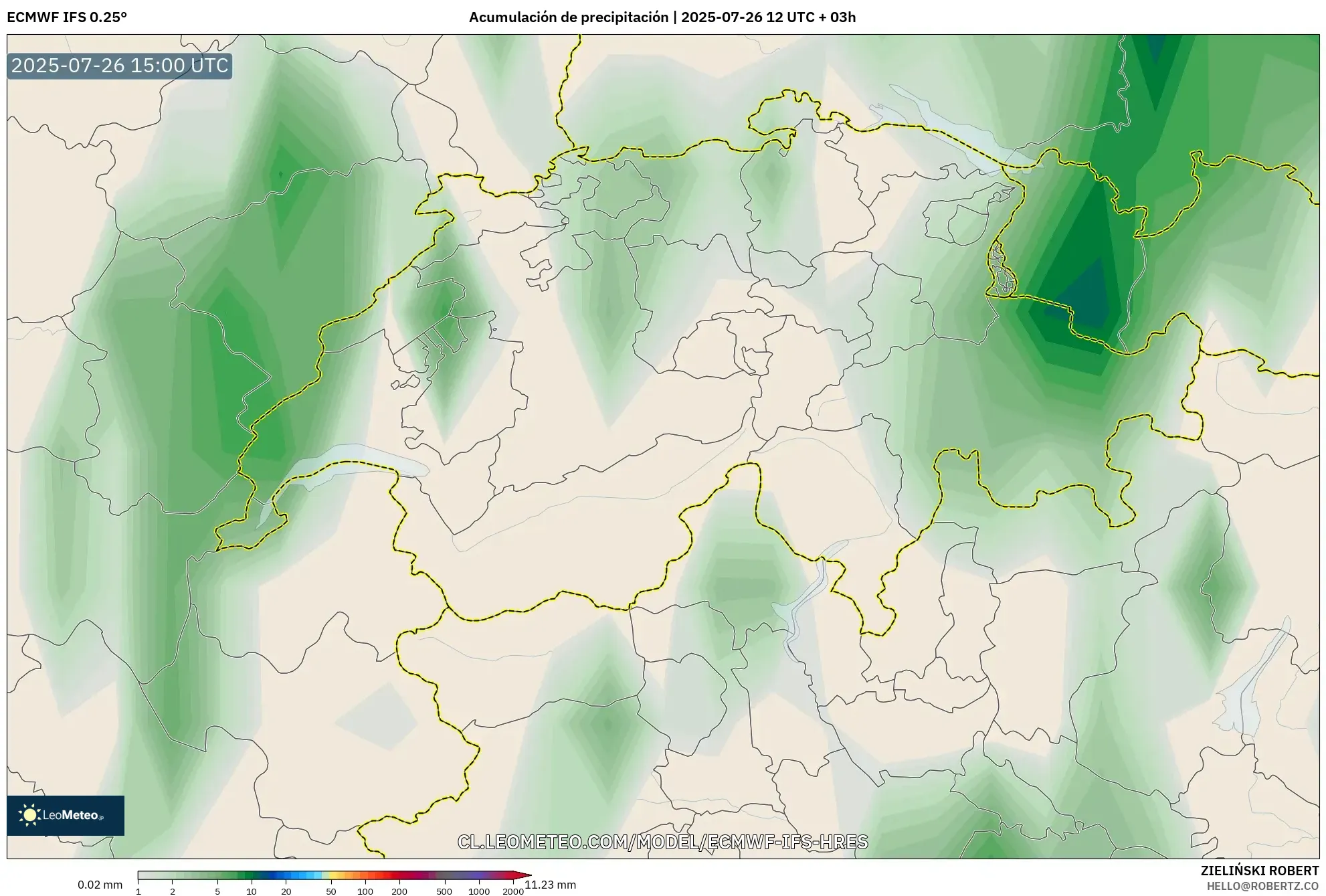 ECMWF IFS 0.25° model - Suiza, Acumulación de precipitación ECMWF IFS 0.25° model - Suiza, Acumulación de precipitación