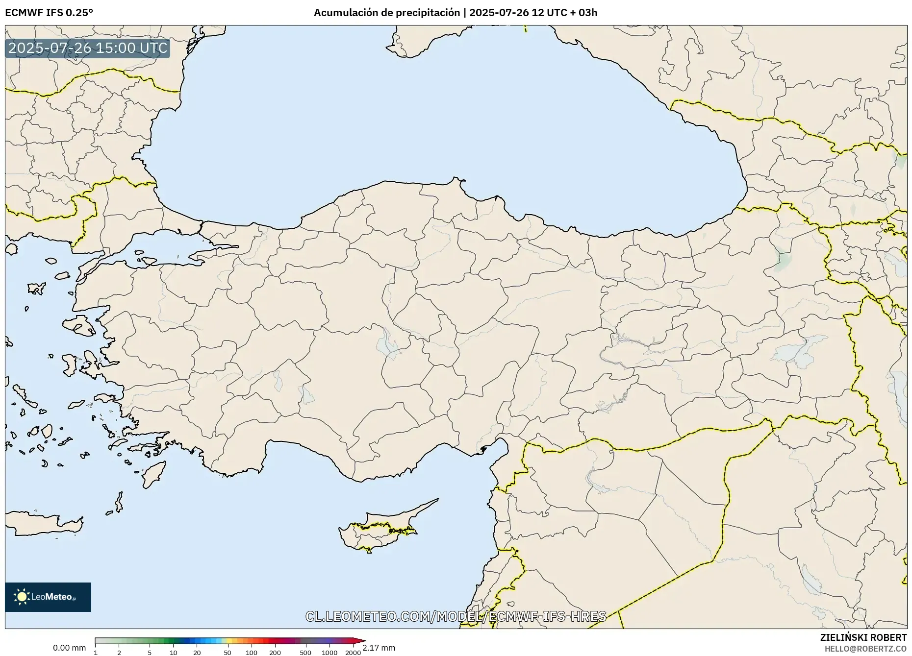 ECMWF IFS 0.25° model - Turquía, Acumulación de precipitación ECMWF IFS 0.25° model - Turquía, Acumulación de precipitación