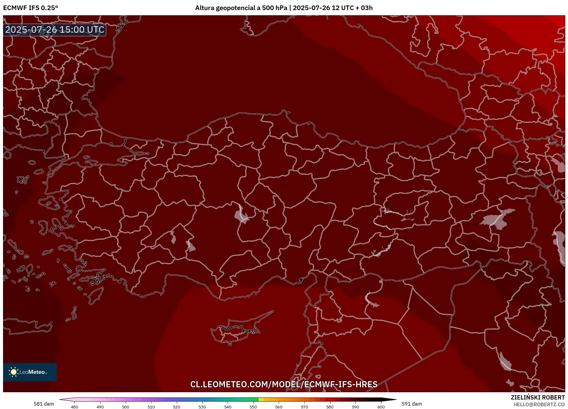 ECMWF IFS 0.25° model - Turquía, Altura geopotencial a 500 hPa ECMWF IFS 0.25° model - Turquía, Altura geopotencial a 500 hPa