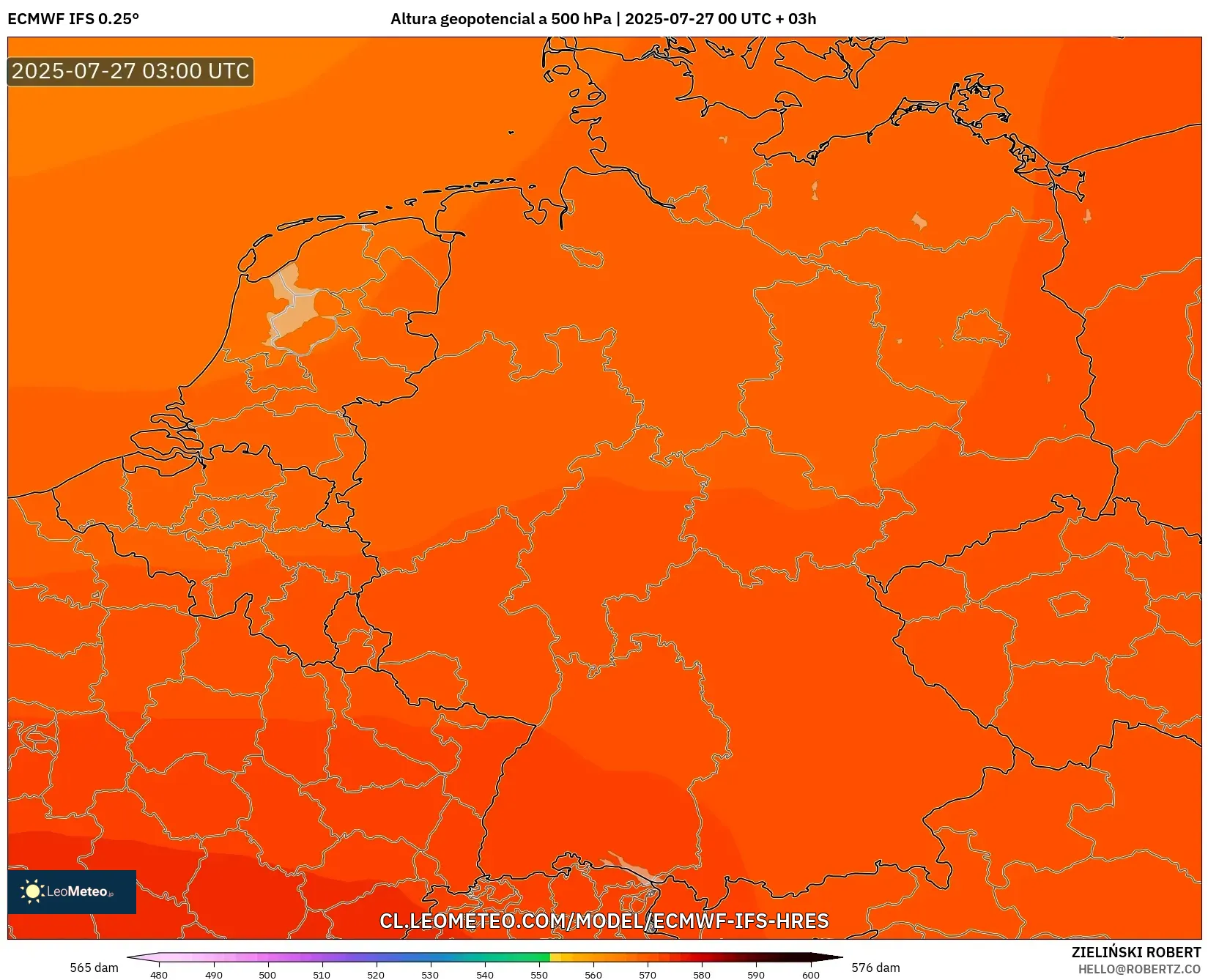 ECMWF IFS 0.25° model - Alemania, Altura geopotencial a 500 hPa ECMWF IFS 0.25° model - Alemania, Altura geopotencial a 500 hPa