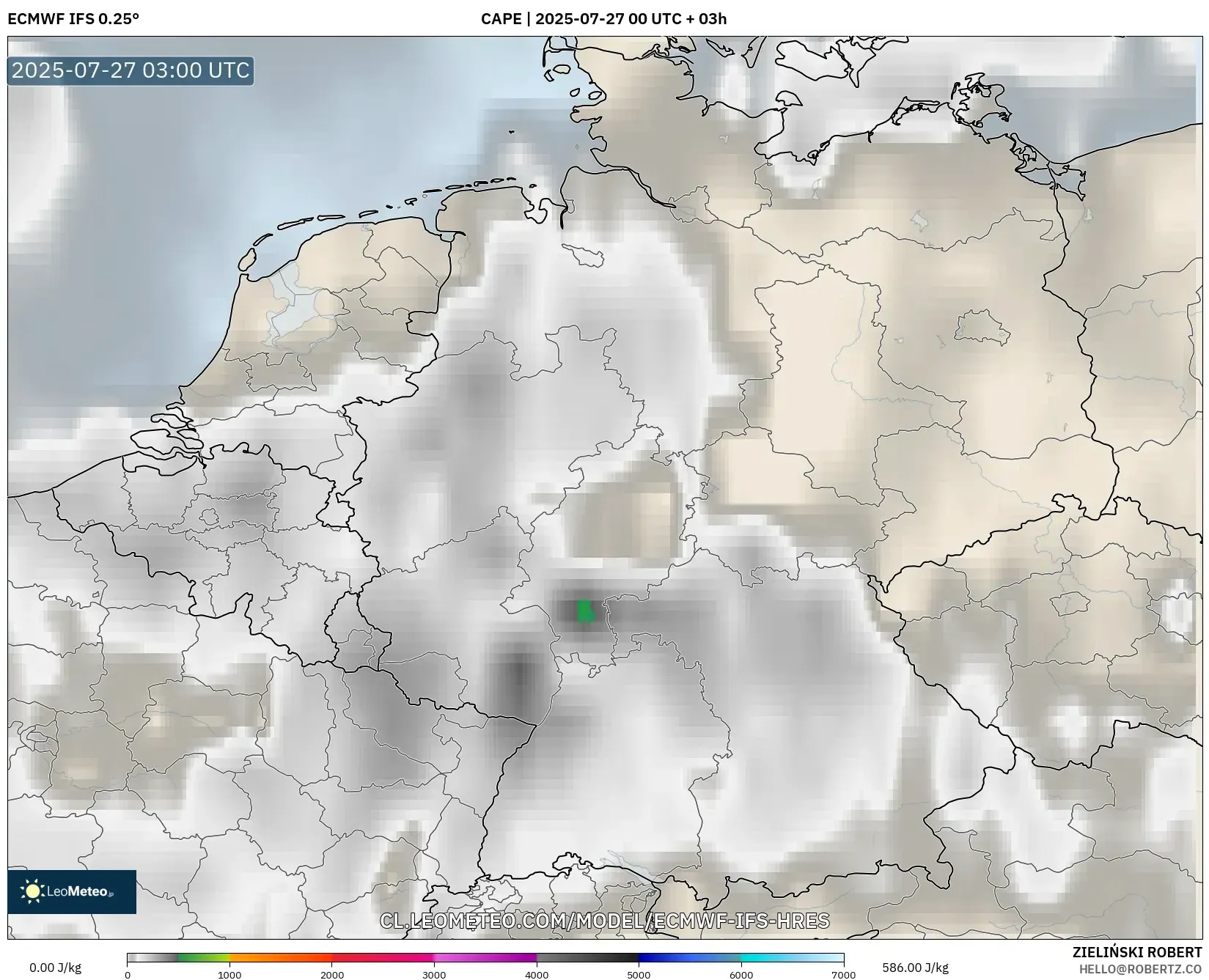ECMWF IFS 0.25° model - Alemania, CAPE ECMWF IFS 0.25° model - Alemania, CAPE