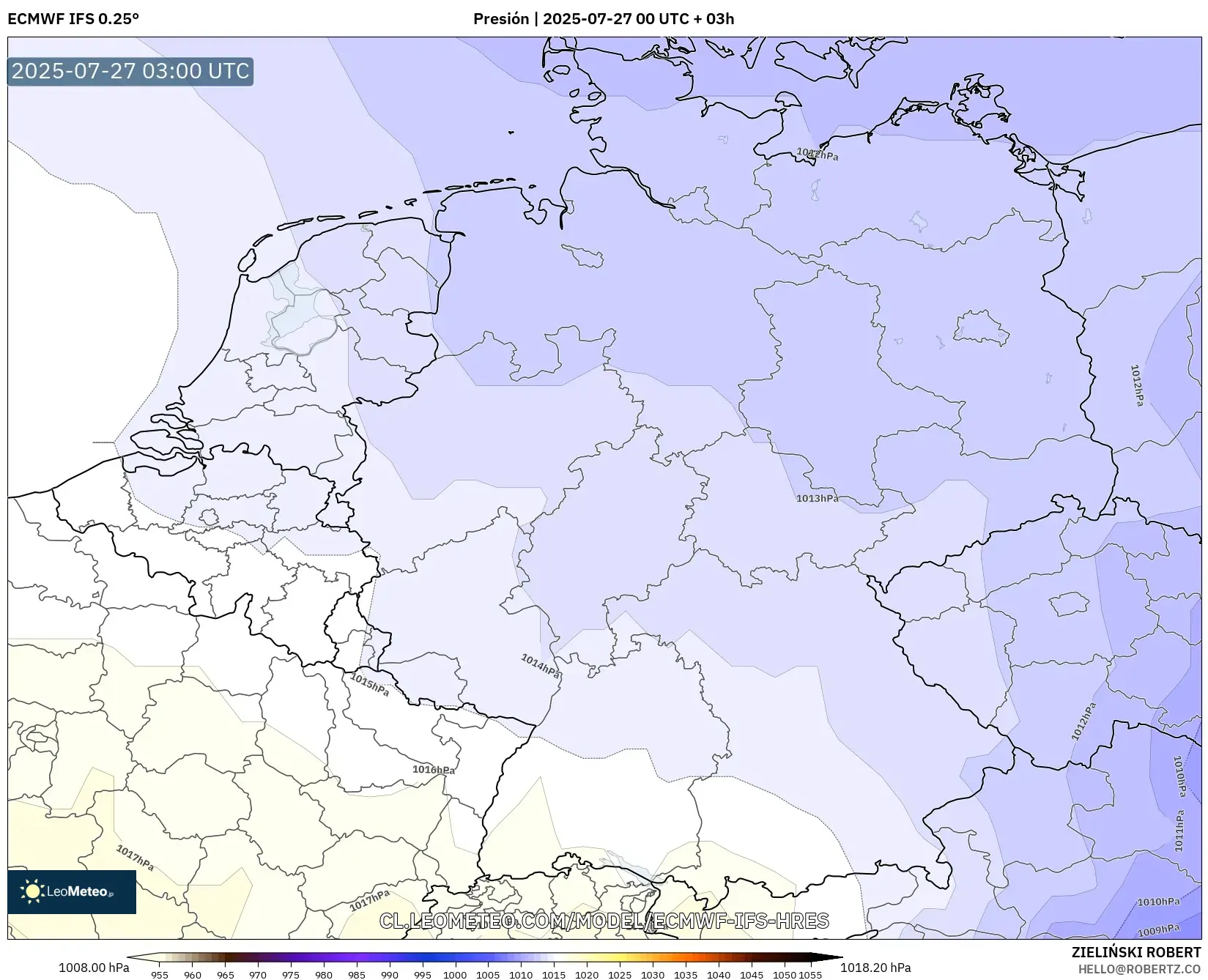ECMWF IFS 0.25° model - Alemania, Presión ECMWF IFS 0.25° model - Alemania, Presión