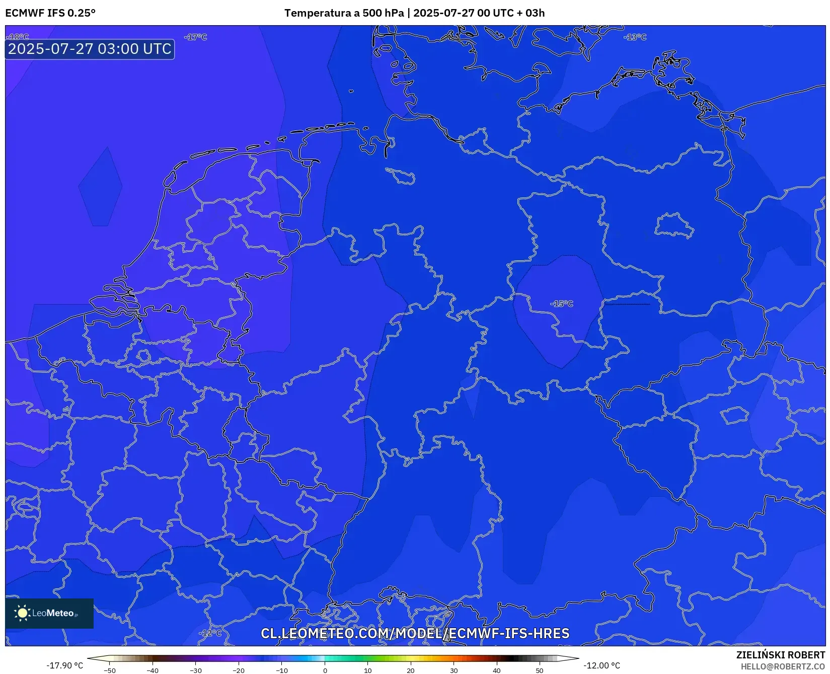 ECMWF IFS 0.25° model - Alemania, Temperatura a 500 hPa