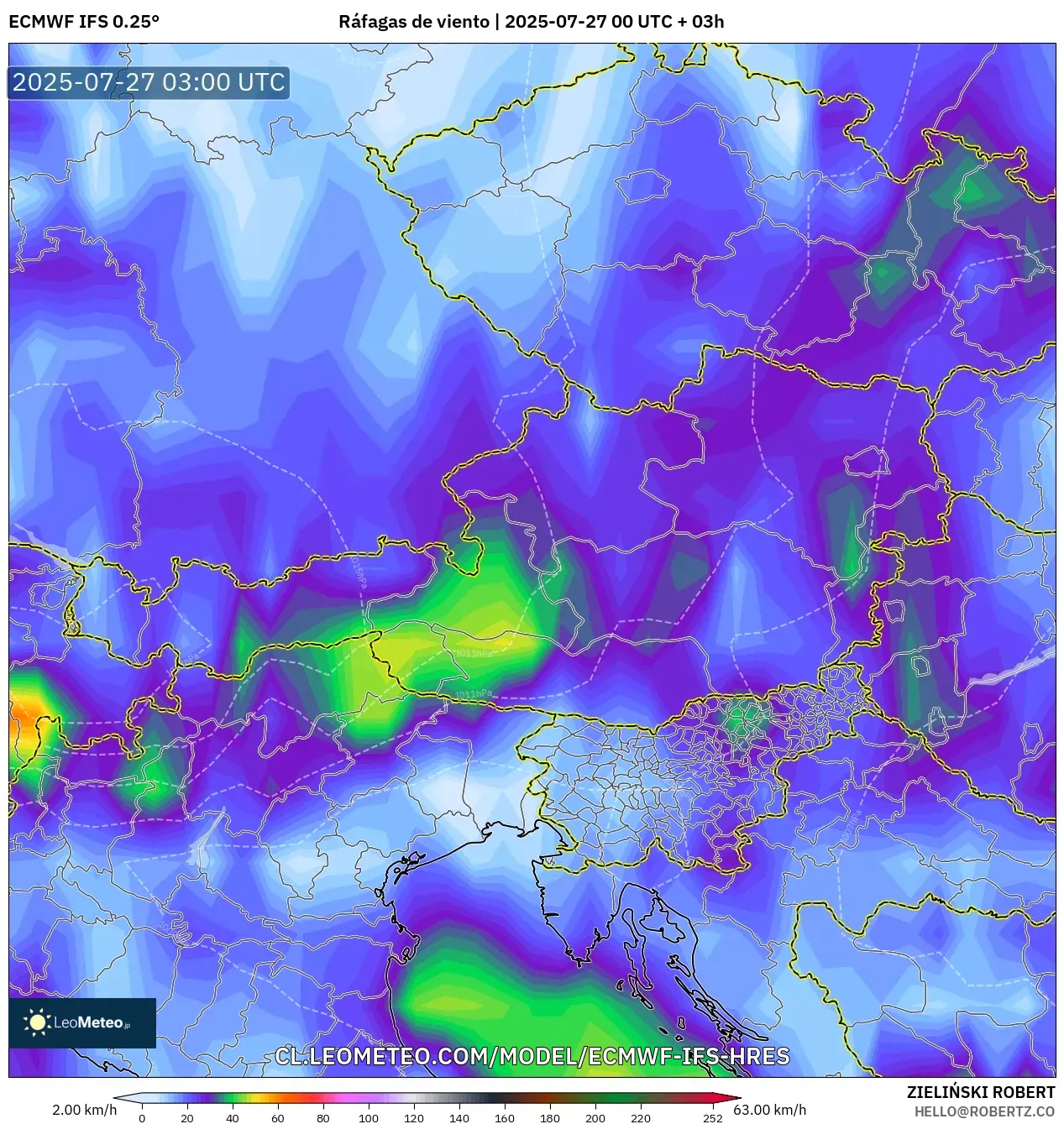 ECMWF IFS 0.25° model - Austria, Ráfagas de viento