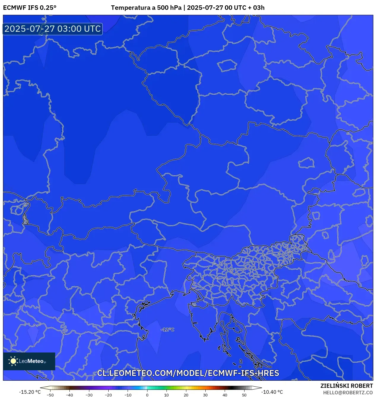 ECMWF IFS 0.25° model - Austria, Temperatura a 500 hPa ECMWF IFS 0.25° model - Austria, Temperatura a 500 hPa