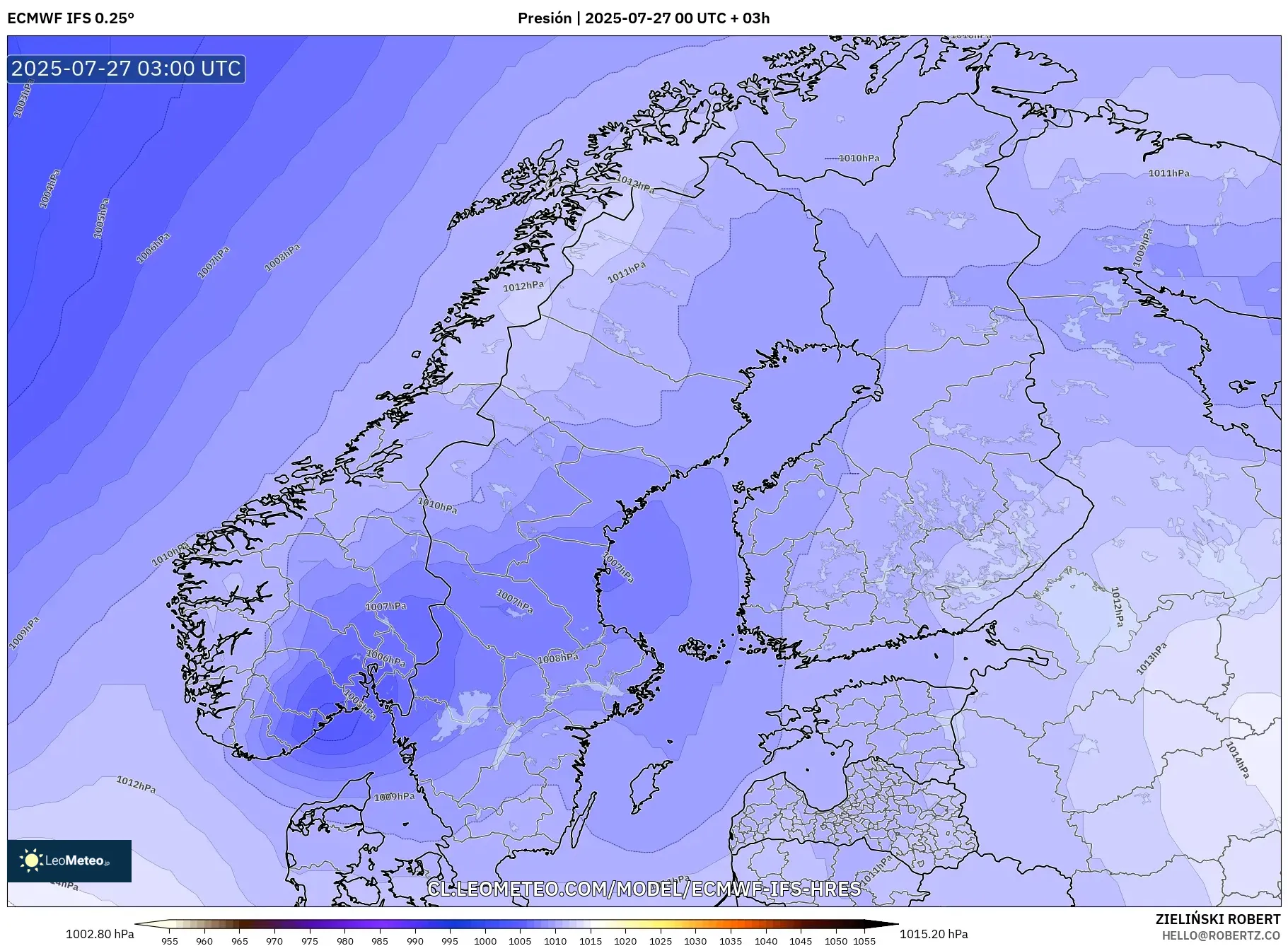 ECMWF IFS 0.25° model - Escandinavia, Presión ECMWF IFS 0.25° model - Escandinavia, Presión