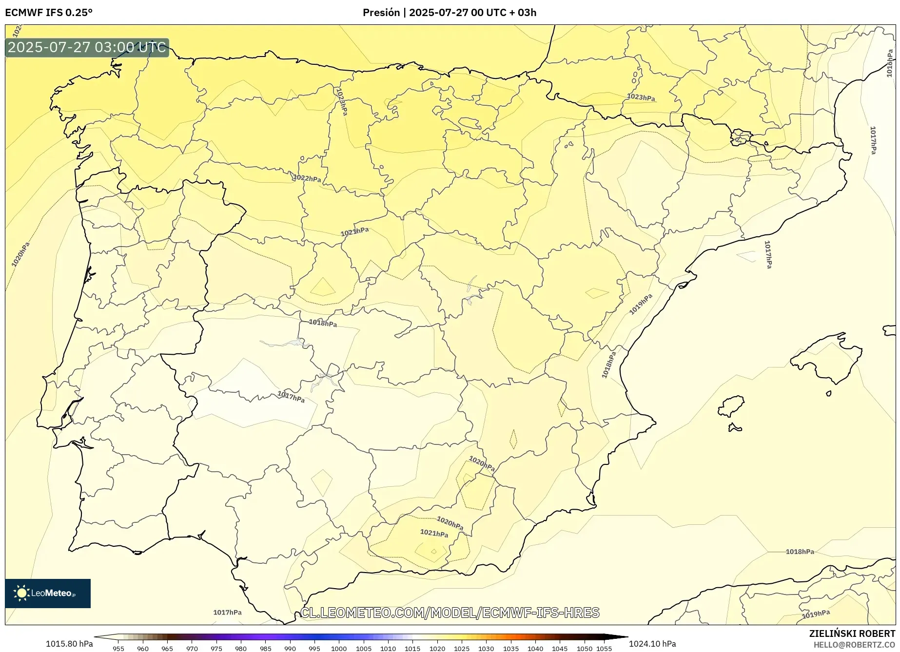 ECMWF IFS 0.25° model - España, Presión ECMWF IFS 0.25° model - España, Presión