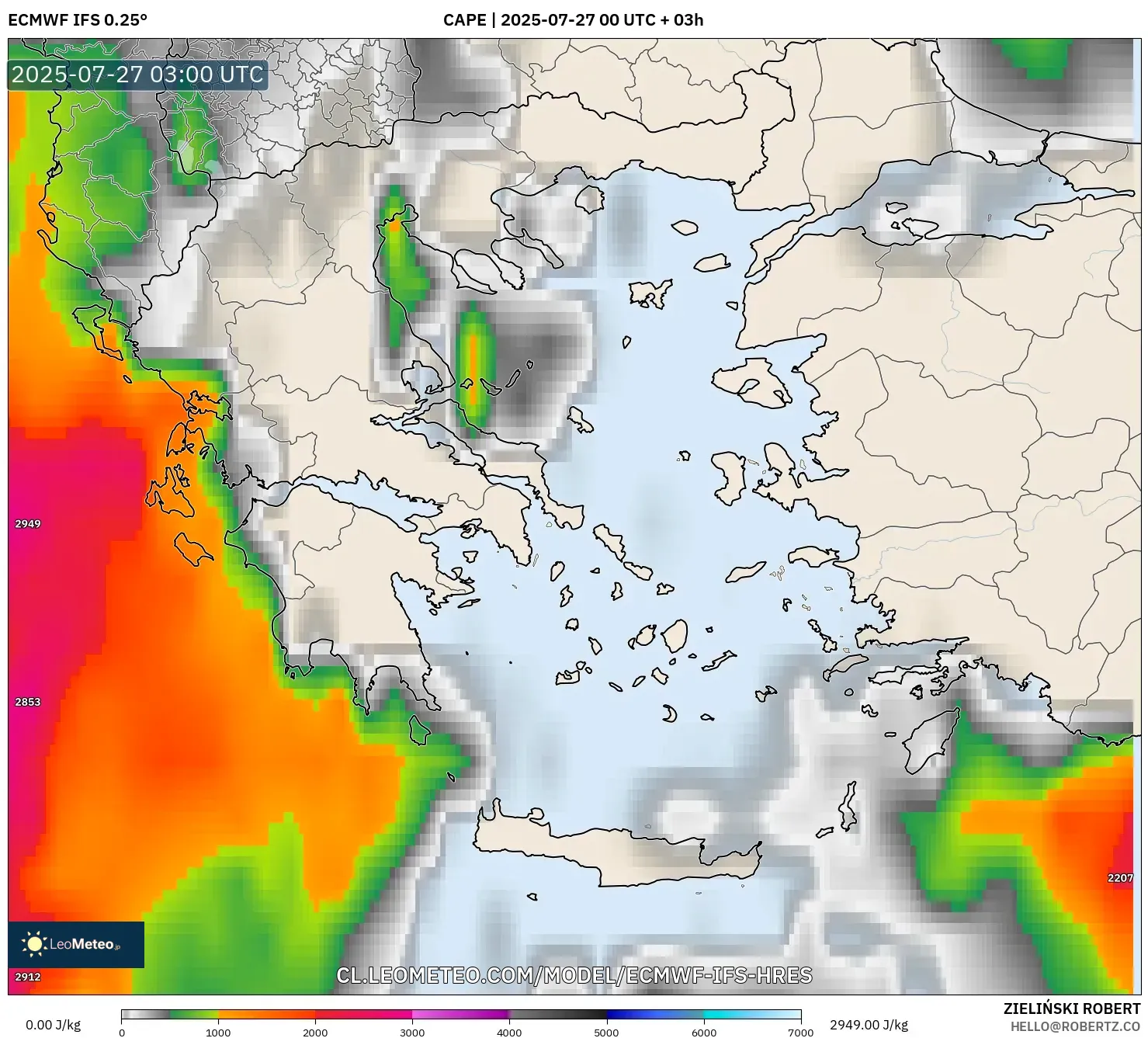 ECMWF IFS 0.25° model - Grecia, CAPE