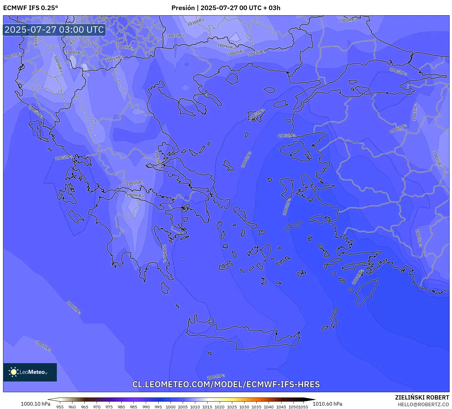 ECMWF IFS 0.25° model - Grecia, Presión ECMWF IFS 0.25° model - Grecia, Presión