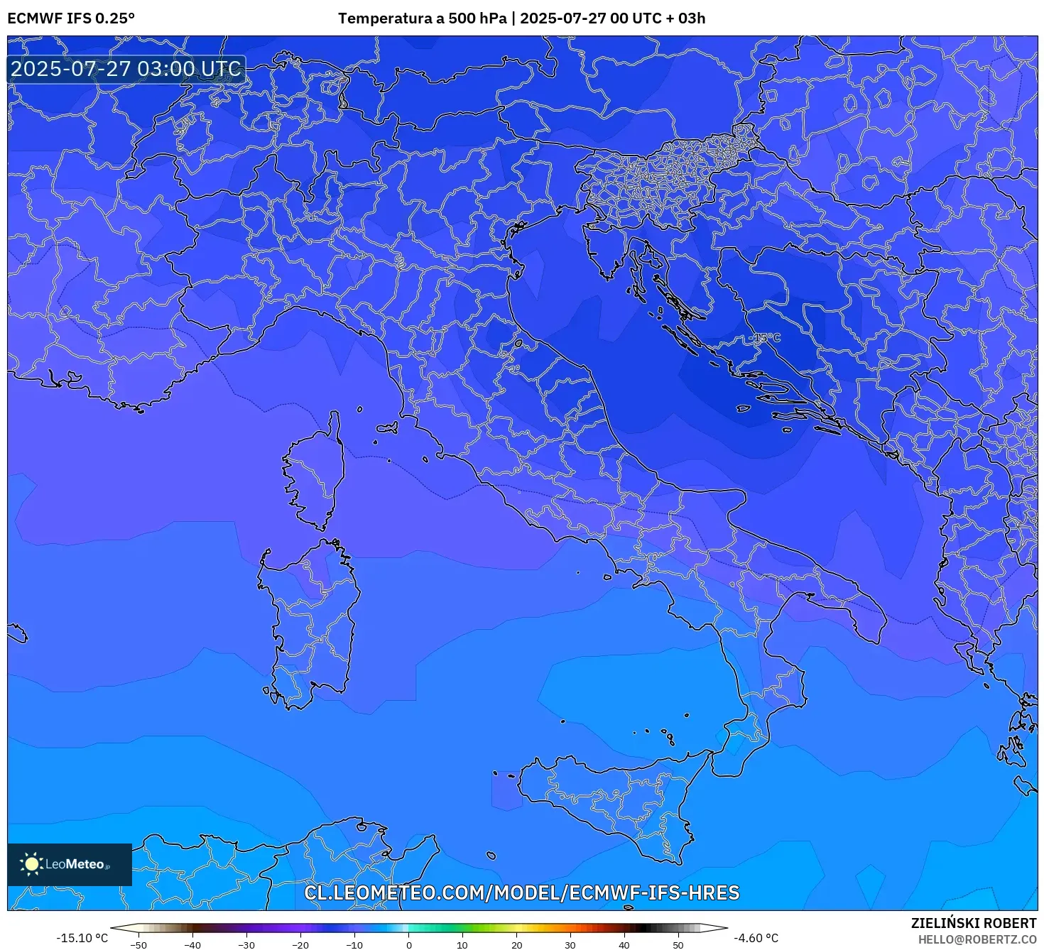 ECMWF IFS 0.25° model - Italia, Temperatura a 500 hPa ECMWF IFS 0.25° model - Italia, Temperatura a 500 hPa