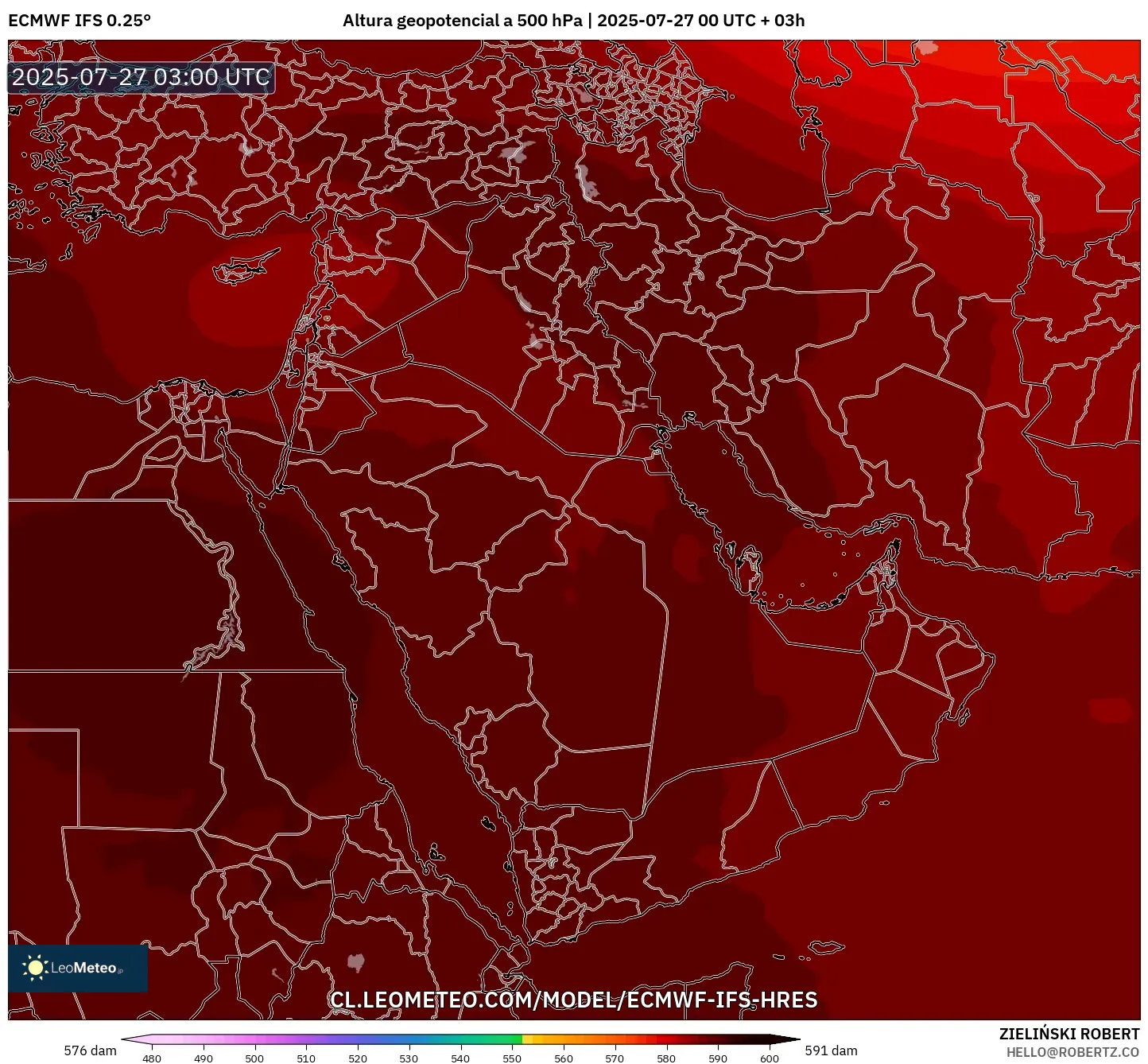 ECMWF IFS 0.25° model - Oriente Medio, Altura geopotencial a 500 hPa ECMWF IFS 0.25° model - Oriente Medio, Altura geopotencial a 500 hPa