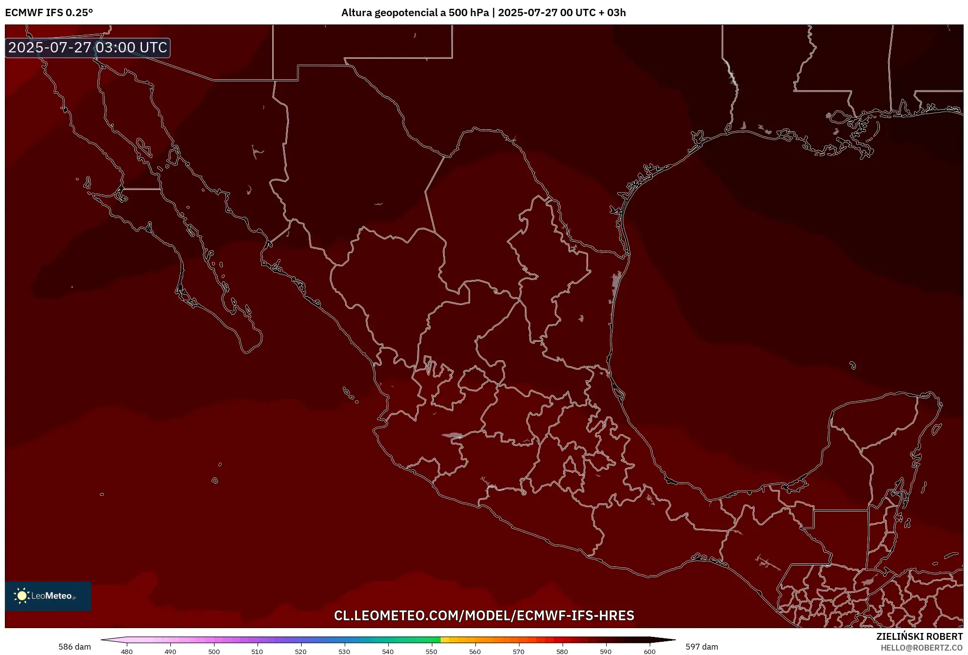 ECMWF IFS 0.25° model - México, Altura geopotencial a 500 hPa ECMWF IFS 0.25° model - México, Altura geopotencial a 500 hPa