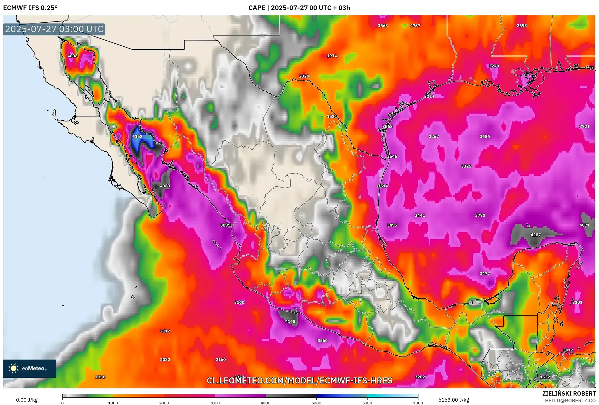 ECMWF IFS 0.25° model - México, CAPE ECMWF IFS 0.25° model - México, CAPE