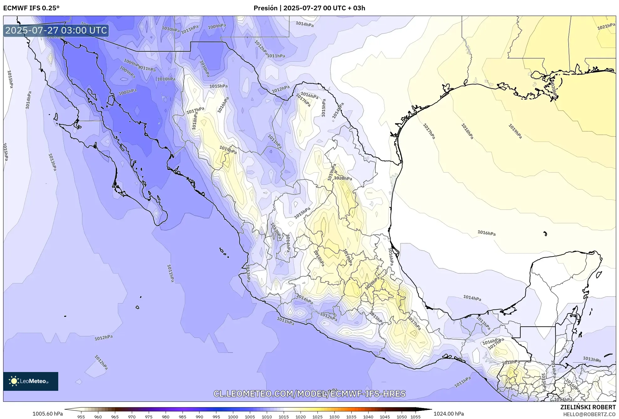 ECMWF IFS 0.25° model - México, Presión ECMWF IFS 0.25° model - México, Presión