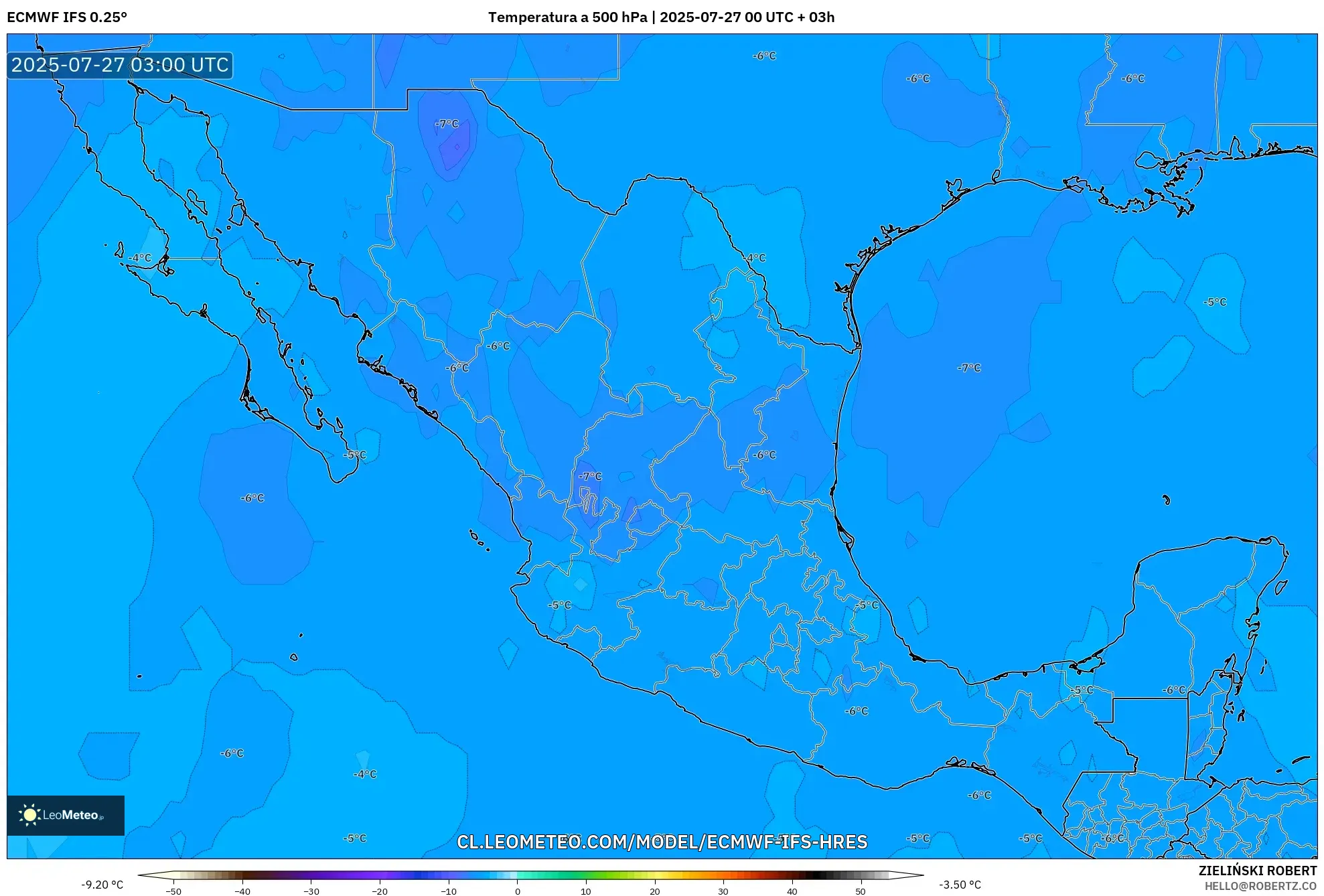 ECMWF IFS 0.25° model - México, Temperatura a 500 hPa ECMWF IFS 0.25° model - México, Temperatura a 500 hPa