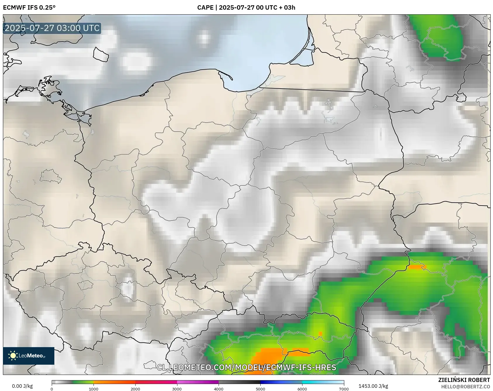 ECMWF IFS 0.25° model - Polonia, CAPE ECMWF IFS 0.25° model - Polonia, CAPE