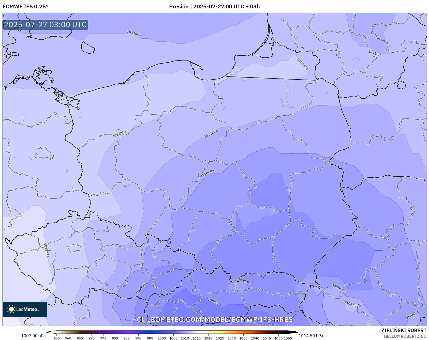 ECMWF IFS 0.25° model - Polonia, Presión ECMWF IFS 0.25° model - Polonia, Presión