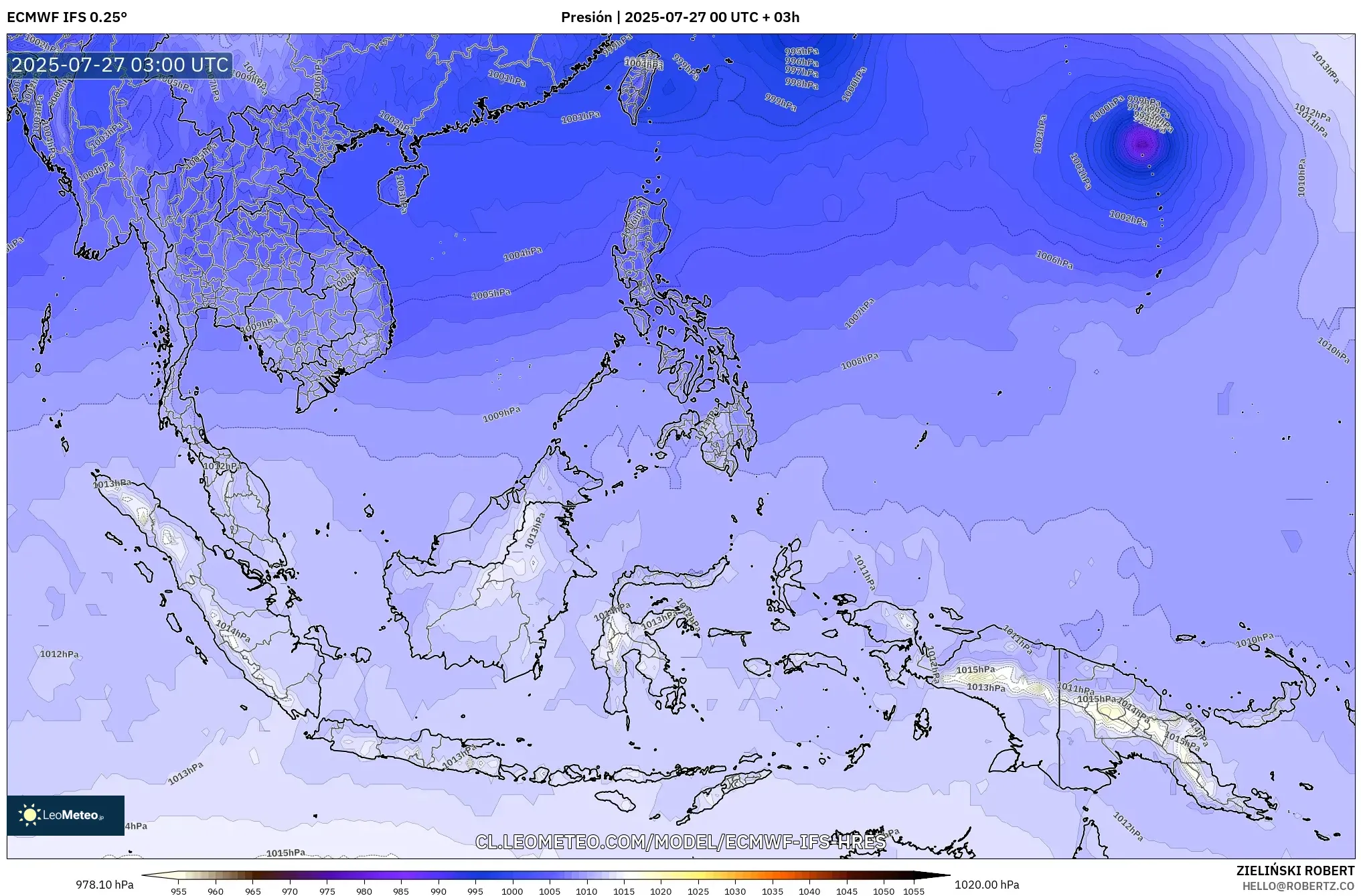 ECMWF IFS 0.25° model - Sudeste Asiático, Presión