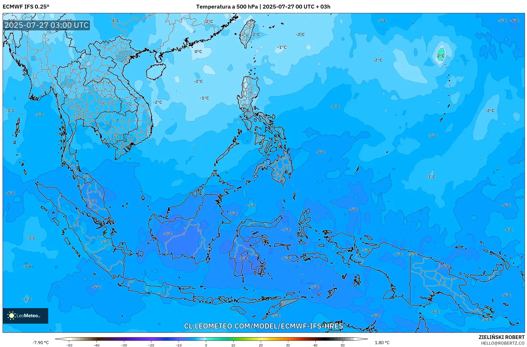 ECMWF IFS 0.25° model - Sudeste Asiático, Temperatura a 500 hPa