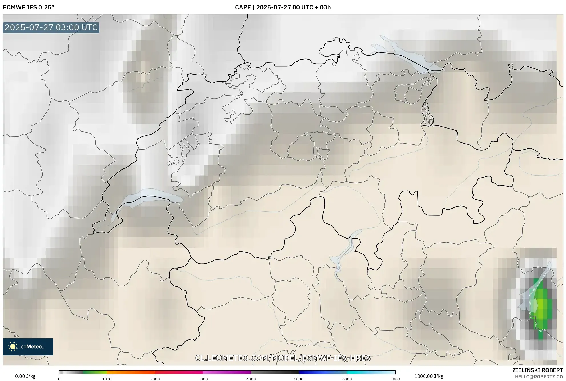 ECMWF IFS 0.25° model - Suiza, CAPE ECMWF IFS 0.25° model - Suiza, CAPE