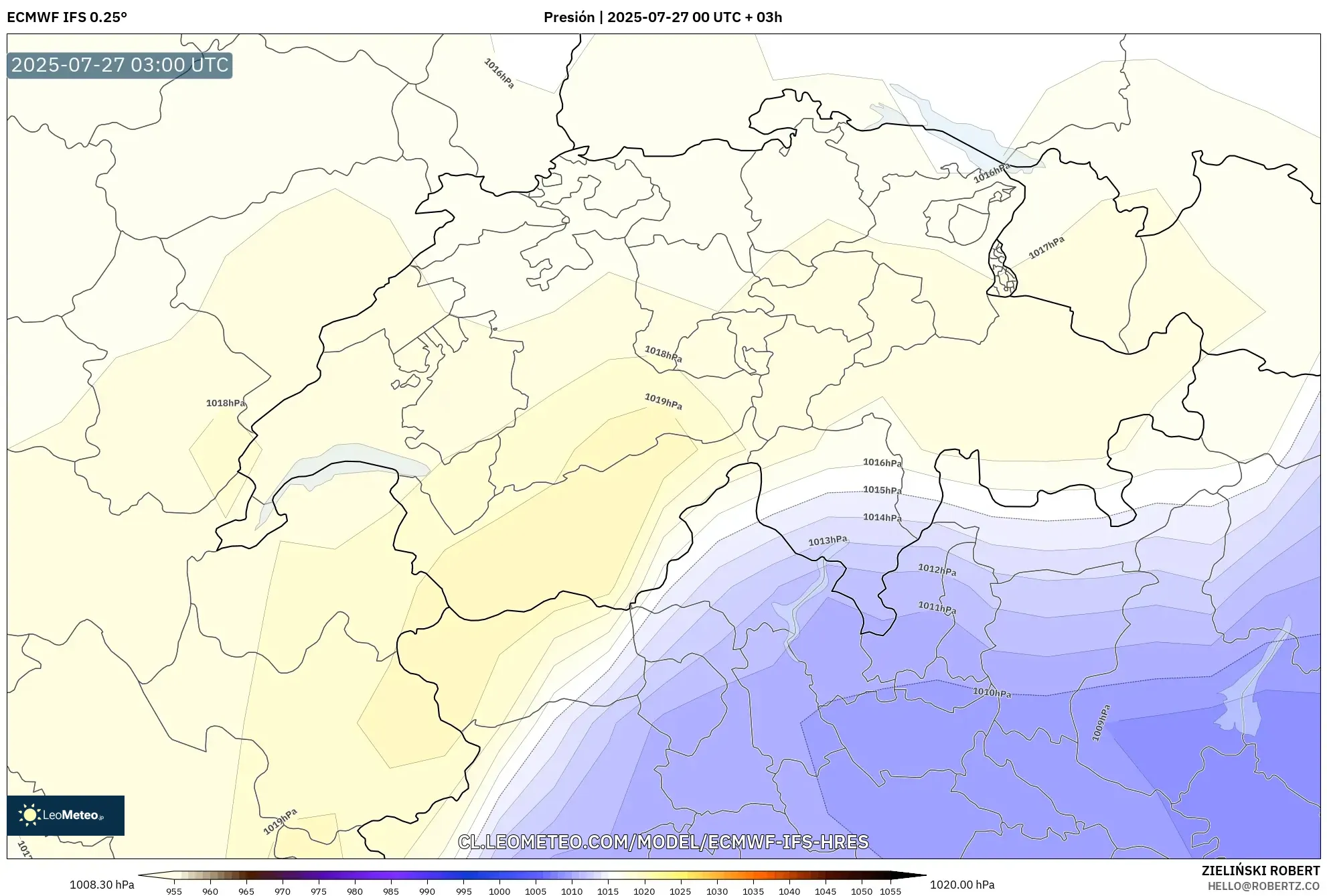ECMWF IFS 0.25° model - Suiza, Presión