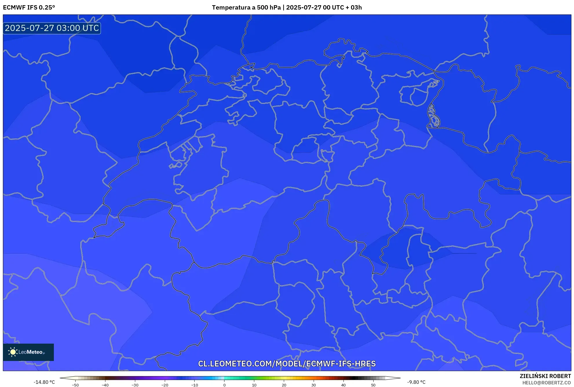 ECMWF IFS 0.25° model - Suiza, Temperatura a 500 hPa ECMWF IFS 0.25° model - Suiza, Temperatura a 500 hPa