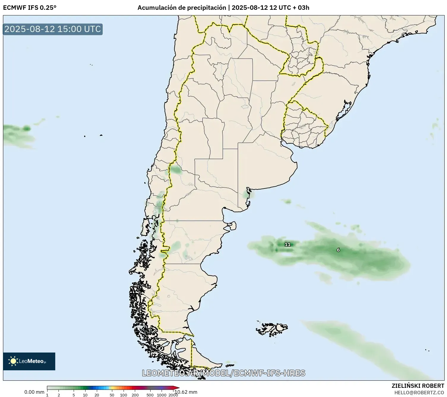ECMWF IFS 0.25° model - Argentina, Acumulación de precipitación ECMWF IFS 0.25° model - Argentina, Acumulación de precipitación