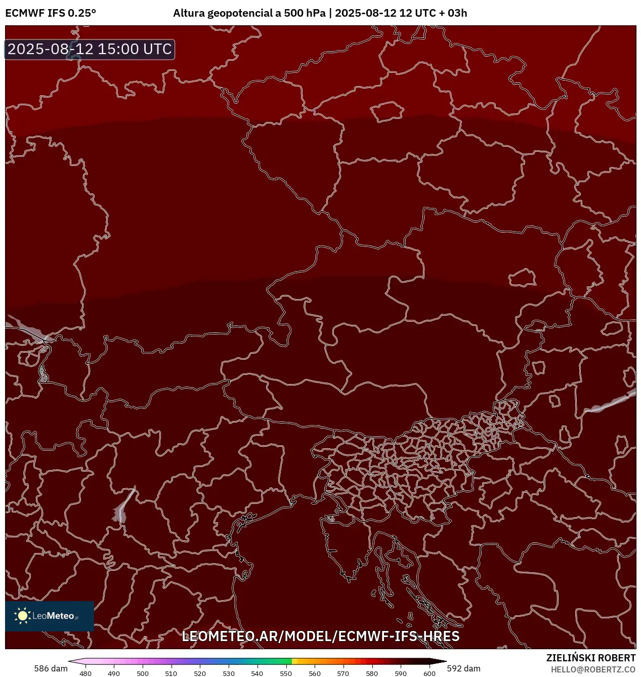 ECMWF IFS 0.25° model - Austria, Altura geopotencial a 500 hPa ECMWF IFS 0.25° model - Austria, Altura geopotencial a 500 hPa